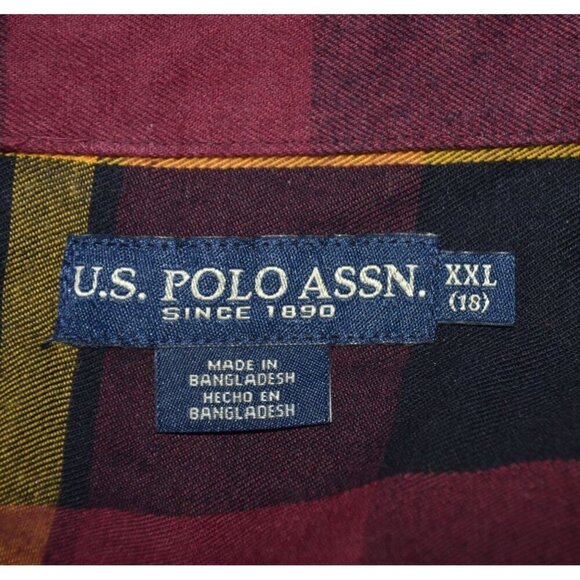 U.S. Polo Assn. Boys Size XXL Flannel Shirt Button Down Preppy Maroon & Black - Picture 6 of 8